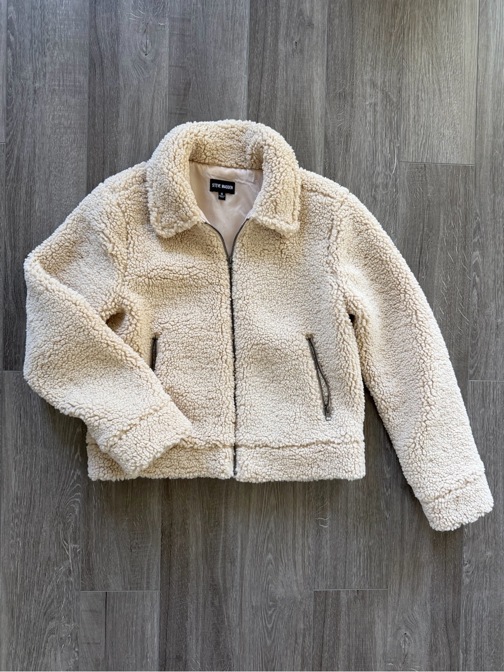 Steve Madden Cream Sherpa Zip Jacket